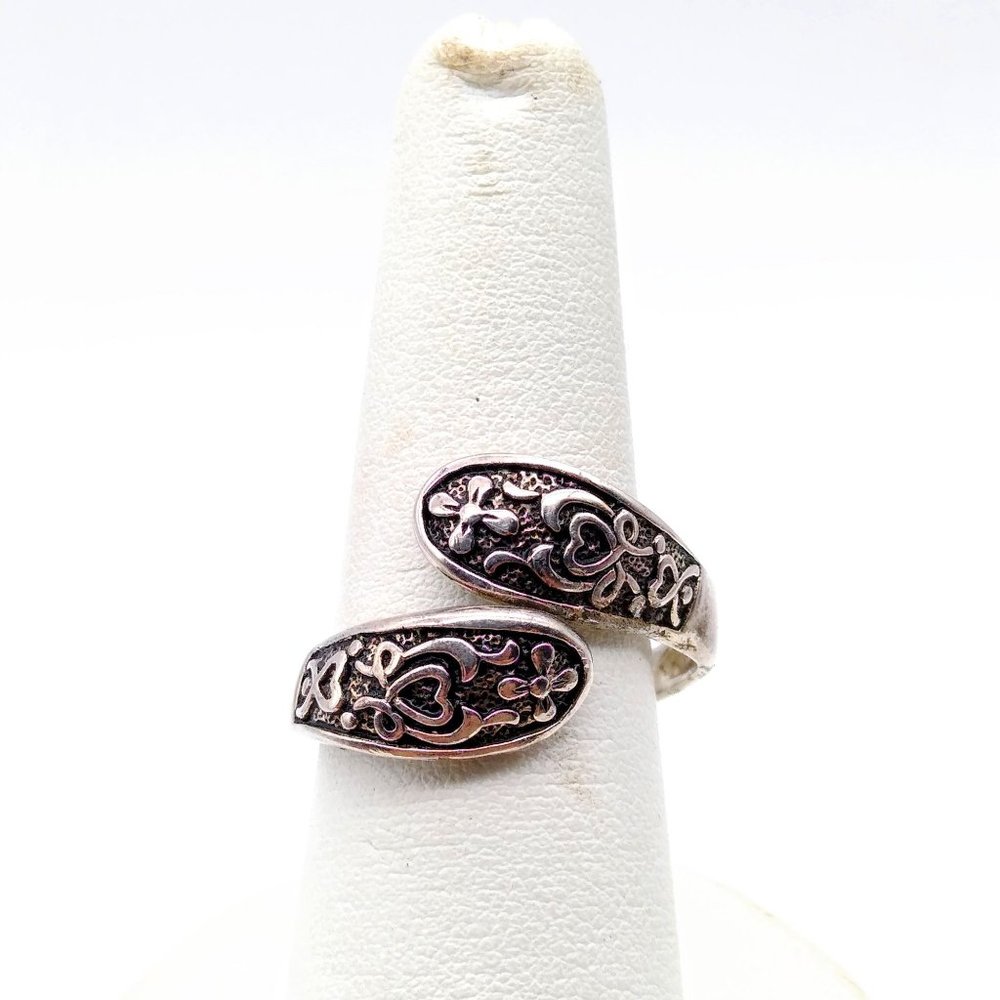 Vintage Sterling Silver Bypass Ring, Adjustable Sterling Silver Wrap with Vining